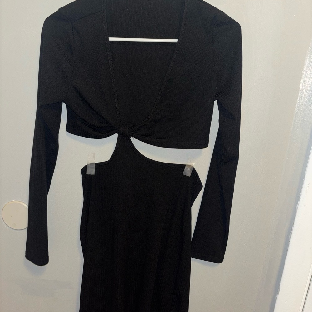 SHEIN Black Long Sleeve Cut-Out Dress